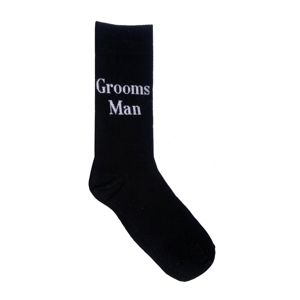 black socks with text groomsman for men wedding au
