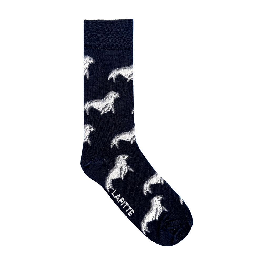 mens womens bamboo crew socks navy blue with sea lions aus