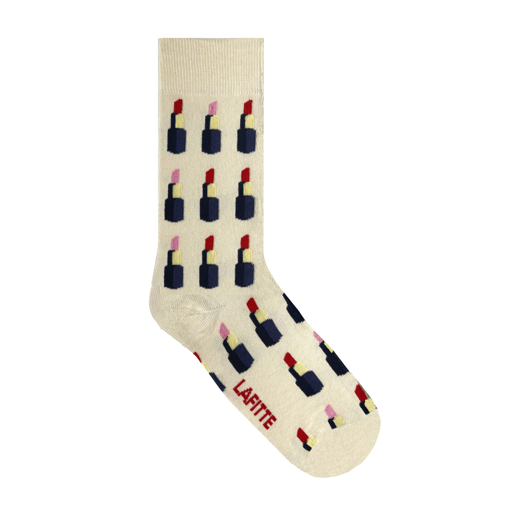 beige socks with lipsticks for women cotton au