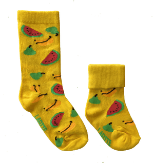 yellow cotton socks for kids and babies with fruit pattern au