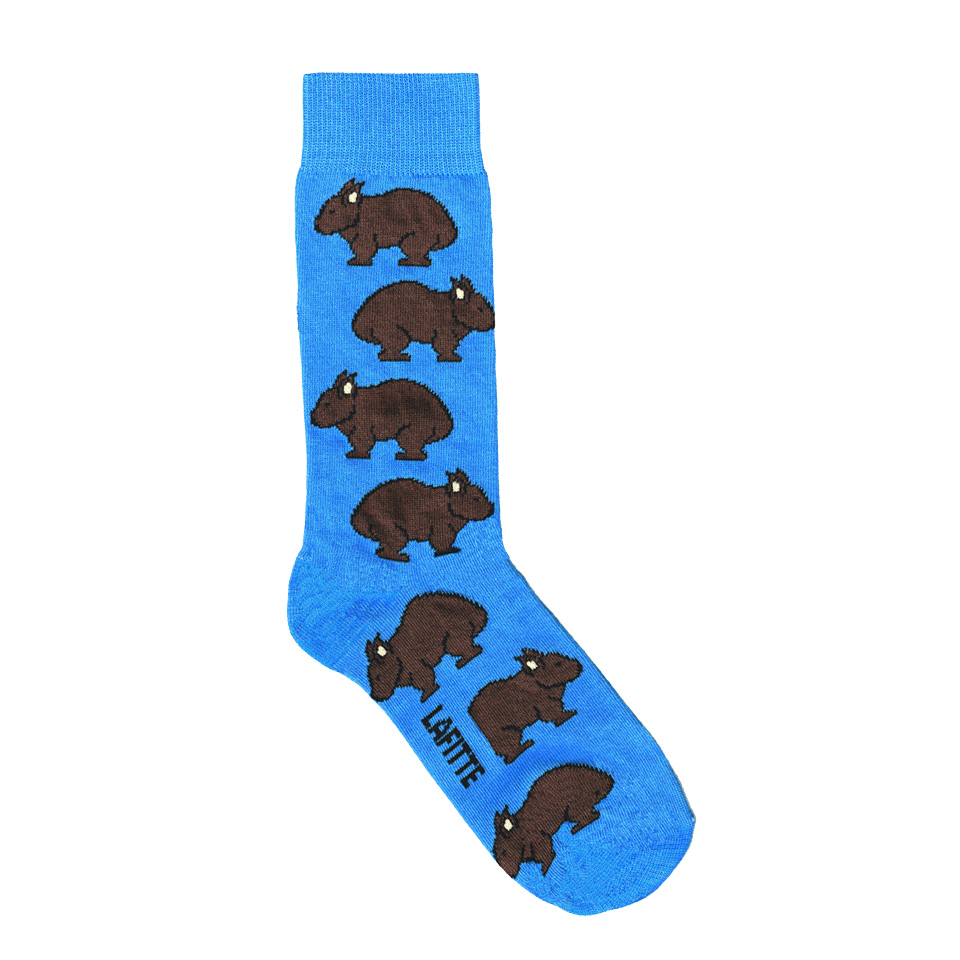 blue cotton socks man woman with wombats aus