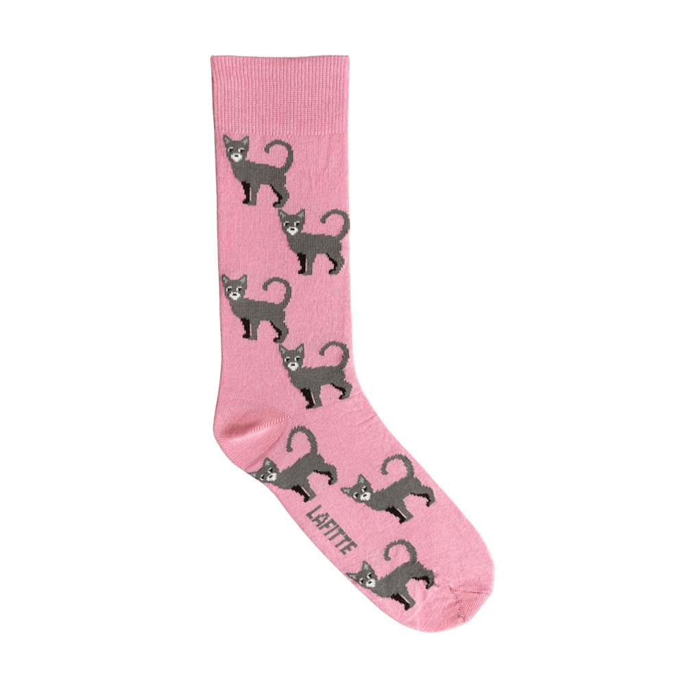 mens womens cotton socks crew pink with grey cats aus